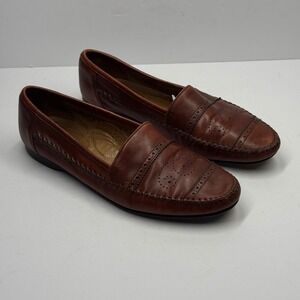 Santoni Loafer Brogue Moc Toe Brown Leather Slip-On Dress Shoe Size 10.5